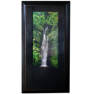 Peter Lik (b. 1959 Australia) "Hana Falls" Photograph: DESCRIPTION: Peter Lik (b.1959 Australia) ''Hana Falls'' Photograph. Features a waterfall. Housed in a custom frame with fabric matting. Signed and numbered 50 of 950. Includes certificate of