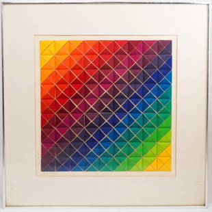 Anne Youkeles (Austrian, b. 1920) 3D Serigraph: DESCRIPTION: A three dimensional serigraph with cut paper by Anne Youkeles. Hand signed and titled in pencil lower left, "Great News" numbered "44/100". Framed under glass.CIRCA: 1970sORIGIN: