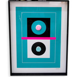 Leonard Janklow (American, 1919-2006) Mixed Media: DESCRIPTION: A mixed media (including opaque acrylic and painted plexiglass and painted velcro) kinetic art illustration by Leonard Janklow. Signed lower right "Janklow" Framed in plexiglass.