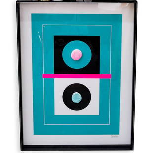 Leonard Janklow (American, 1919-2006) Mixed Media: DESCRIPTION: A mixed media (including opaque acrylic and painted plexiglass and painted velcro) kinetic art illustration by Leonard Janklow. Signed lower right "Janklow" Framed in plexiglass. Provenan