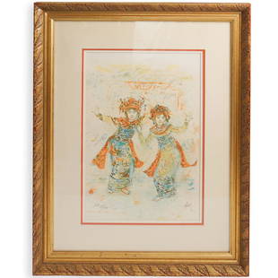 Edna Hibel (American, 1917-2014) Limited Edition: DESCRIPTION: A limited edition color serigraph on paper by Edna Hibel, titled "Swaying Grasses" hand signed and numbered in pencil on lower right, "Hibel" "1st Ed/399" Framed under glass.CIRCA: Mid -