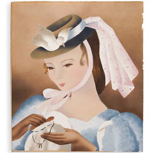 (2 Pc) Signed Campbell Acrylic on Cardstock: DESCRIPTION: A lot of two acrylic on cardstock paintings depicting portraits of young women wearing fancy hat. Both signed lower right, "Campbell", one is framed under glass and the other is