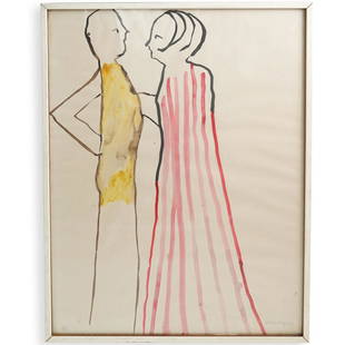 William King (American, 1925-2015) Watercolor: DESCRIPTION: A watercolor on paper by American artist William King, titled "Couple II" from 1966, hand signed and dated in pencil lower left, "William king 66". Framed under glass. Provenance: Zabrisk