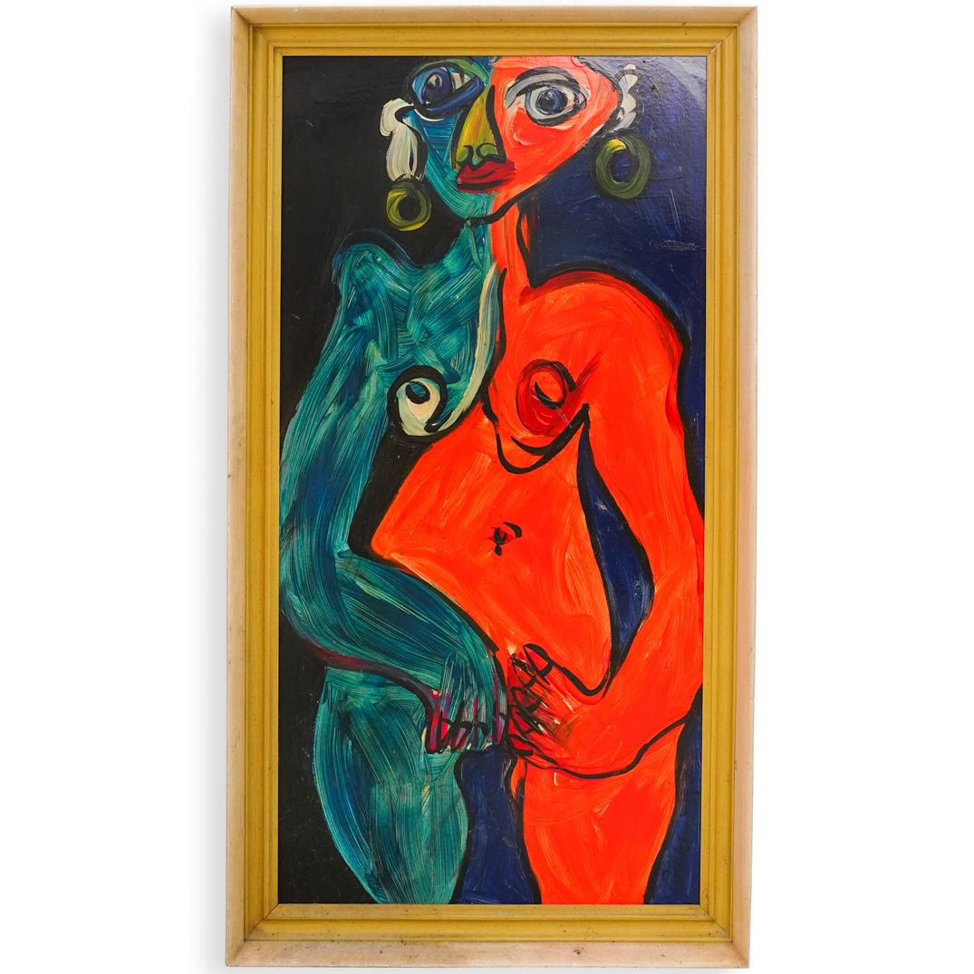 Peter Keil (German, b. 1942) Acrylic on Panel: DESCRIPTION: An acrylic on wood panel painting, depicts a female nude portrait in various colors executed in an abstract style. Signed, inscribed and dated on the reverse. CIRCA: Mid - Late 20th Centu
