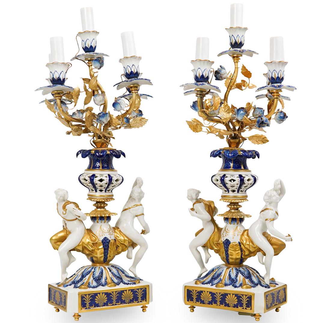Pair of Sevres Bronze and Porcelain Candelabras (1 of 9)