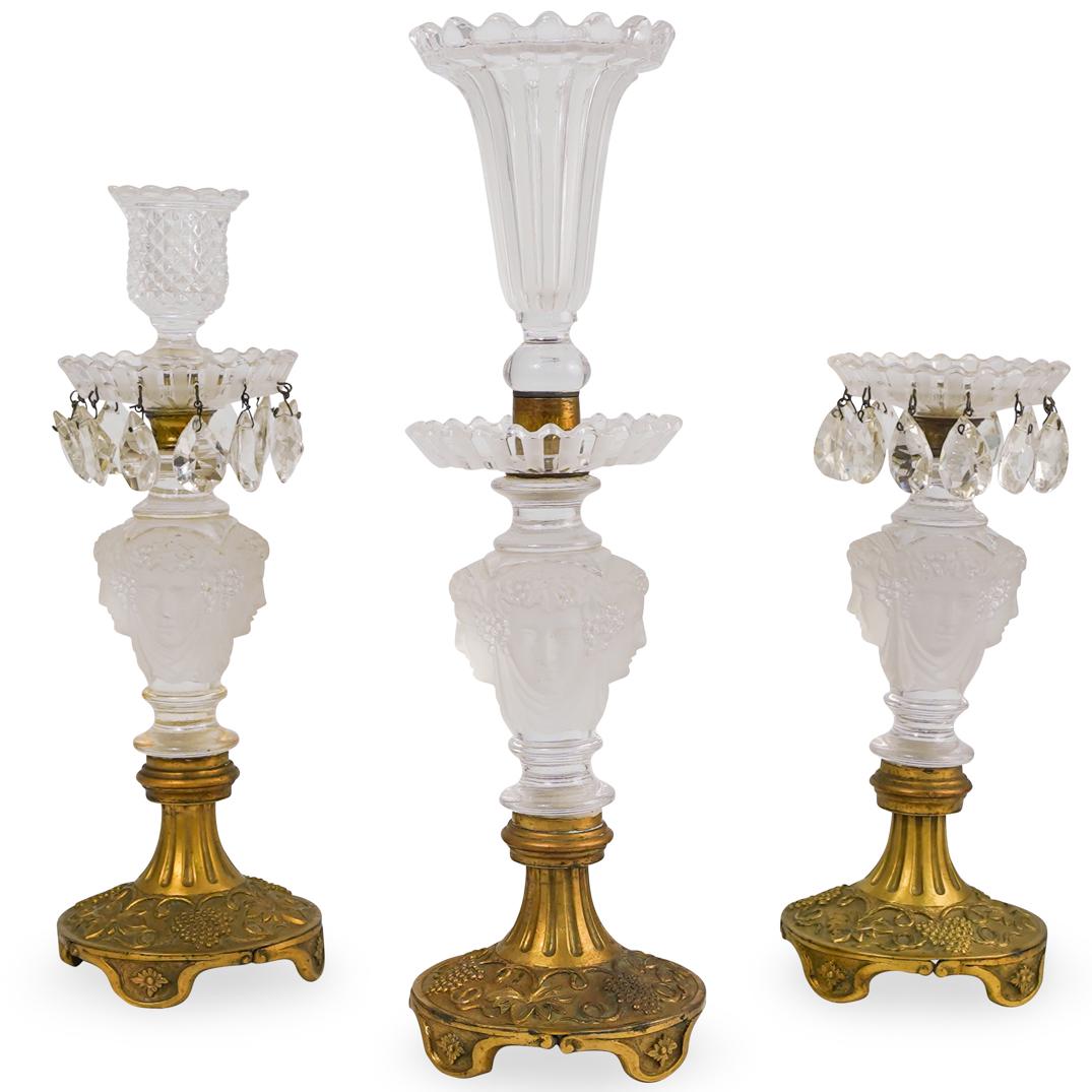 (3 Pc) Baccarat Crystal and Bronze Candlestick Set (1 of 11)