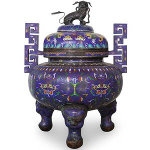 Palace Sized Chinese Cobalt Blue Cloisonne Censer