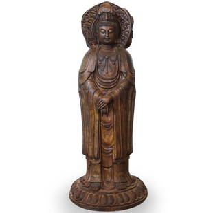 Chinese Bronze Triple Guan Yin Shrine: DESCRIPTION: A Chinese Bronze Shrine/statue features three Guan Yin figures back to back, completed in a brown patina.CIRCA: 20th Cent.ORIGIN: ChinaDIMENSIONS: H: 41" W: 12"CONDITION: Great