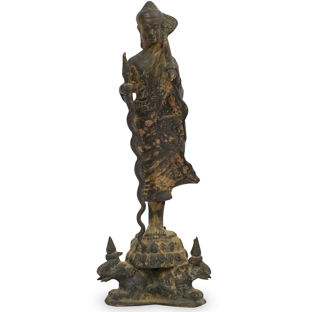 Bronze Standing Buddha with Snake Staff (1 of 6)