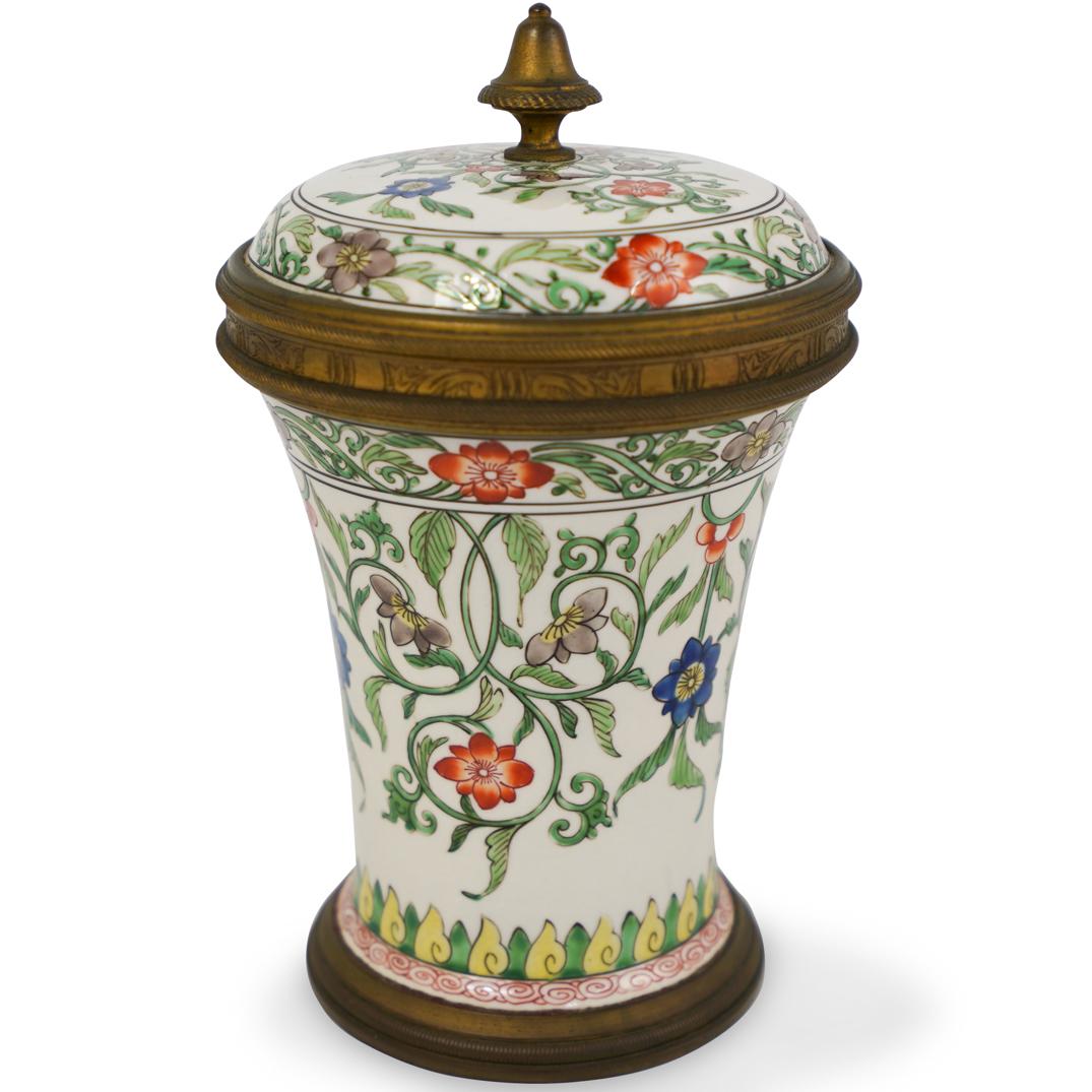 French Porcelain and Brass Covered Jar (1 of 5)