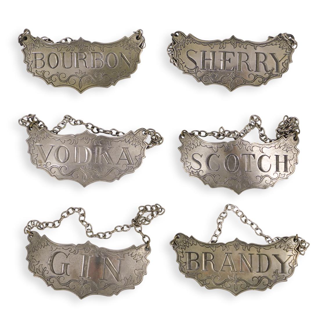 (6 Pc) Lot Of Stieff Pewter Decanter Labels (1 of 2)