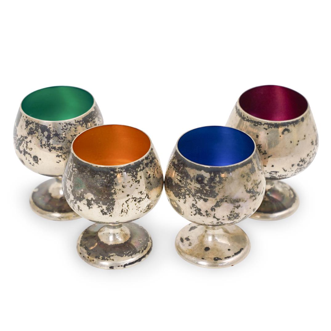 (4 Pc) Gorham Sterling and Enamel Cordial Cups (1 of 3)