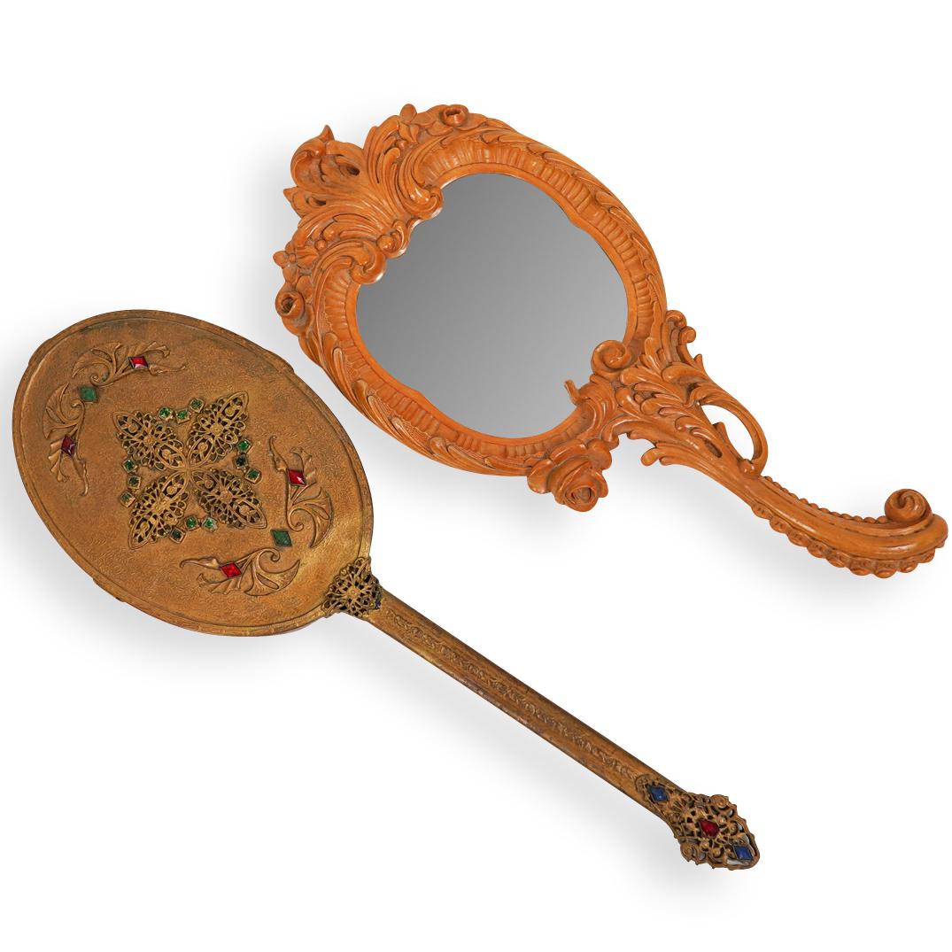(2) Antique Carved Hand Mirrors (1 of 6)