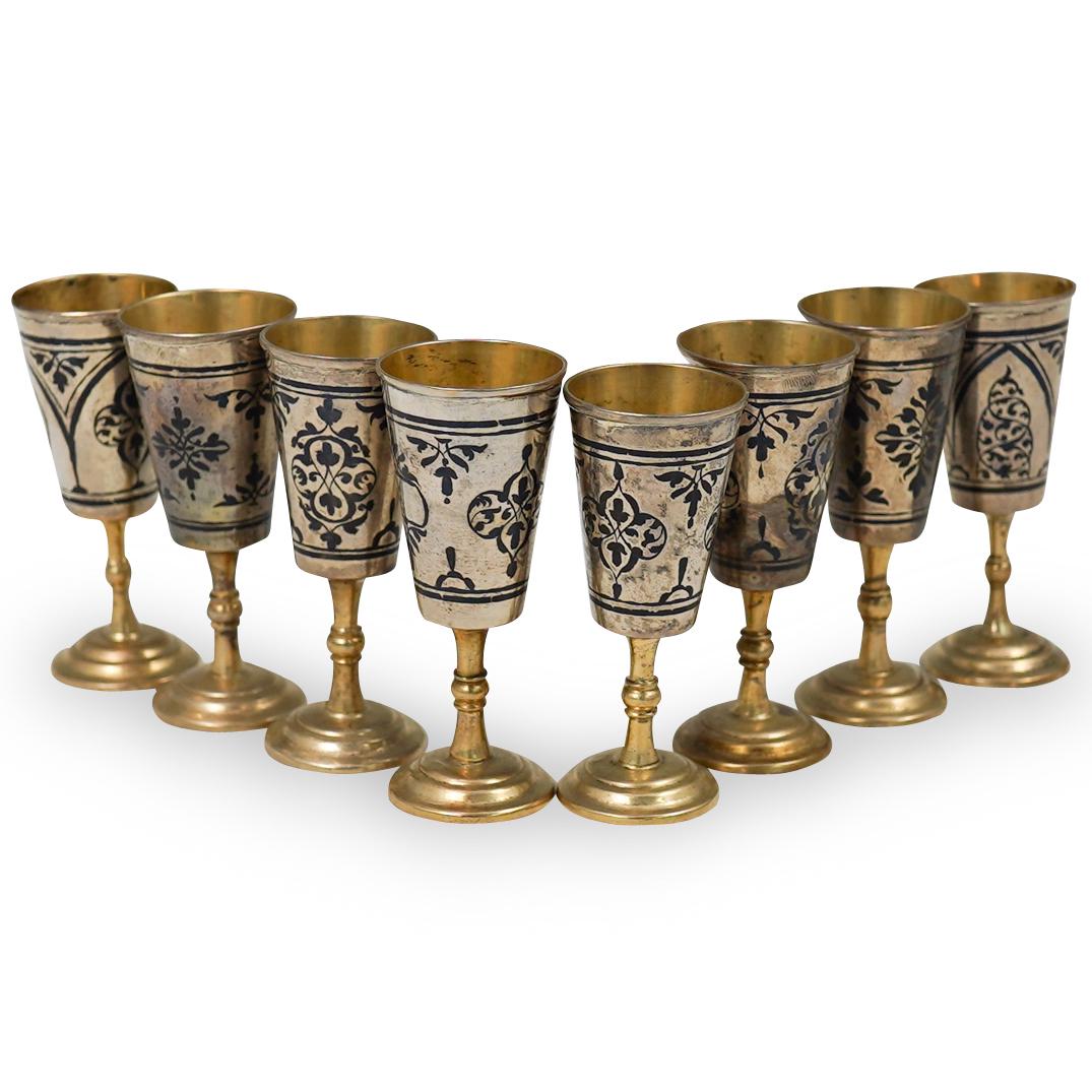(8 Pc) Russian Silver Gilt and Niello Shot Glasses (1 of 3)