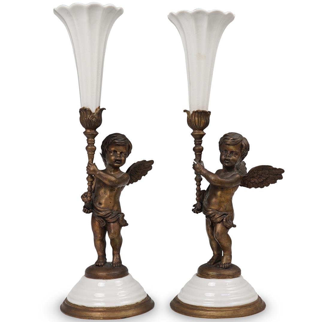 Pair of Porcelain and Bronze Cherub Candleholders (1 of 6)