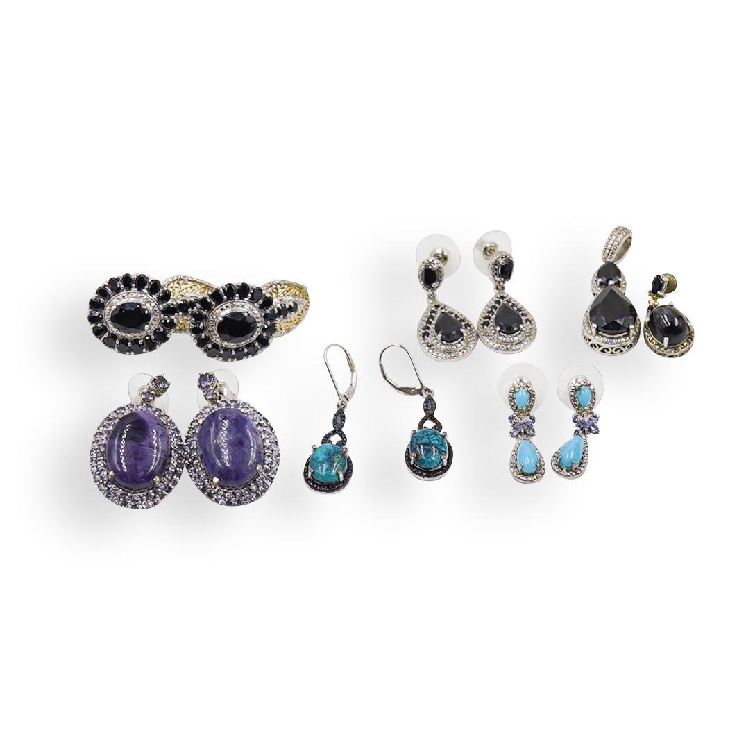 (6) Pair Of Sterling Silver and Colored Stone Earrings (1 of 4)