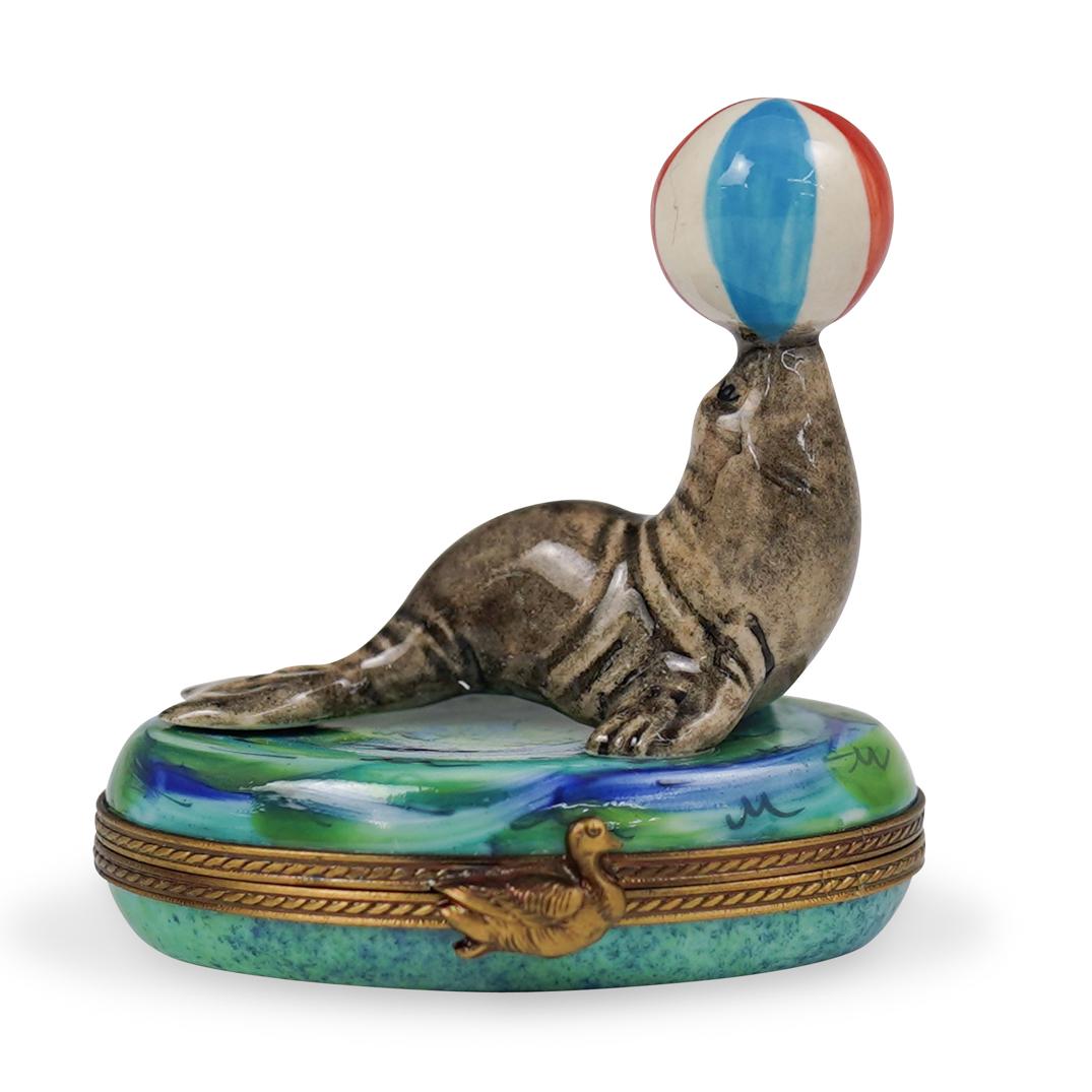 La Gloriette Limoges Porcelain Sea Lion with Ball (1 of 2)