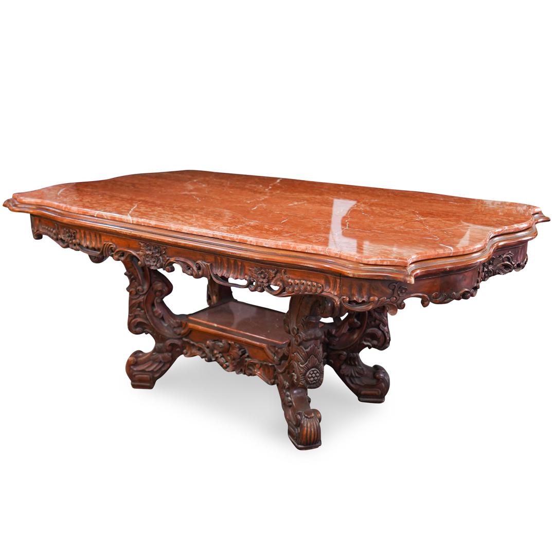 French Carved Wood and Marble Top Foyer Table (1 of 7)