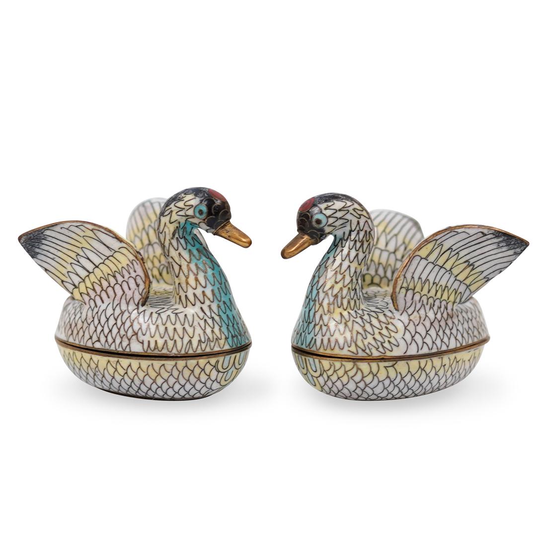 (2 Pc) Chinese Cloisonne Enameled Duck Boxes (1 of 4)