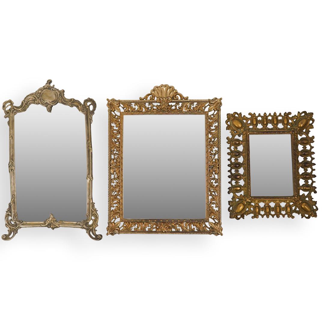 (3 pc) Art Nouveau Mixed Metal Mirrors (1 of 3)