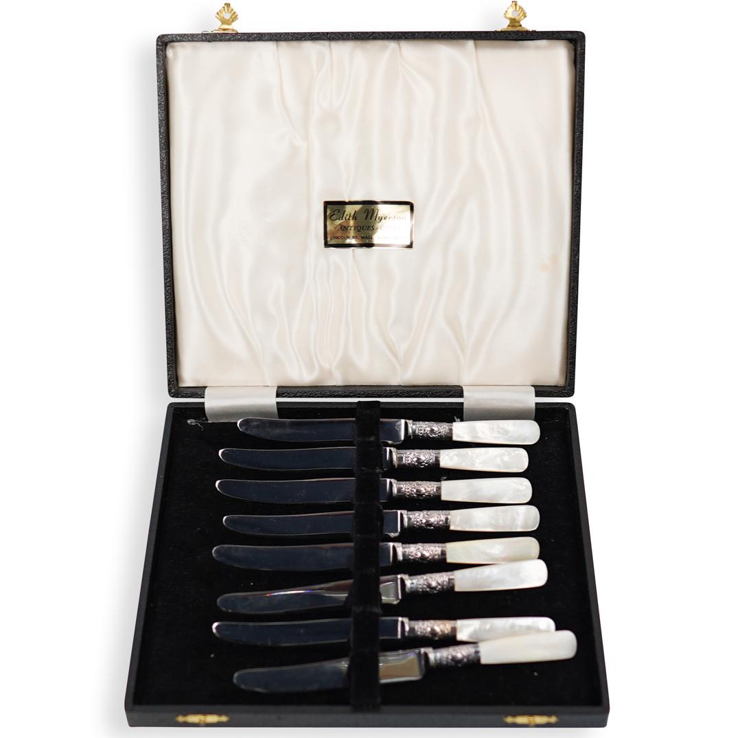 (8pc) Sheffield Mother of Pearl Butter Knife Set (1 of 3)
