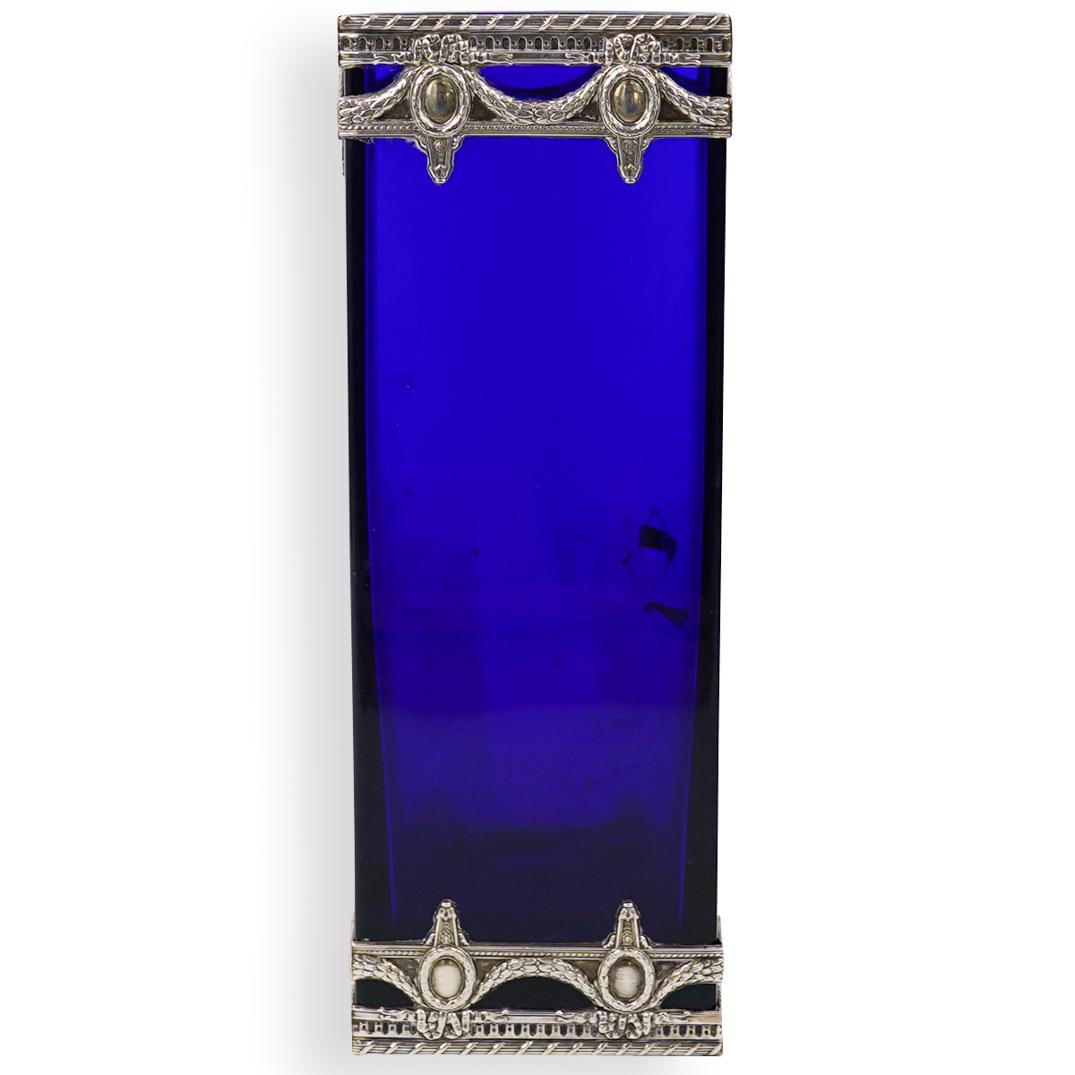 Silver Overlay Cobalt Blue Glass Vase (1 of 4)