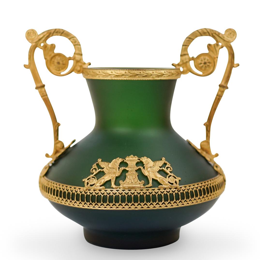 Green and Gold Frosted Glass Vase (1 of 3)