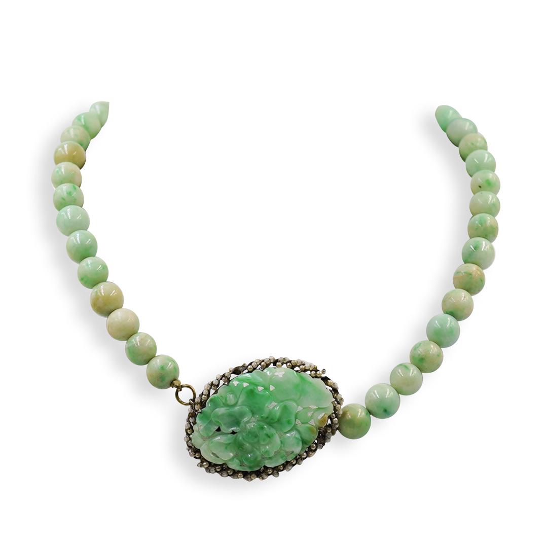 Chinese Jade and Sterling Beaded Necklace (1 of 4)