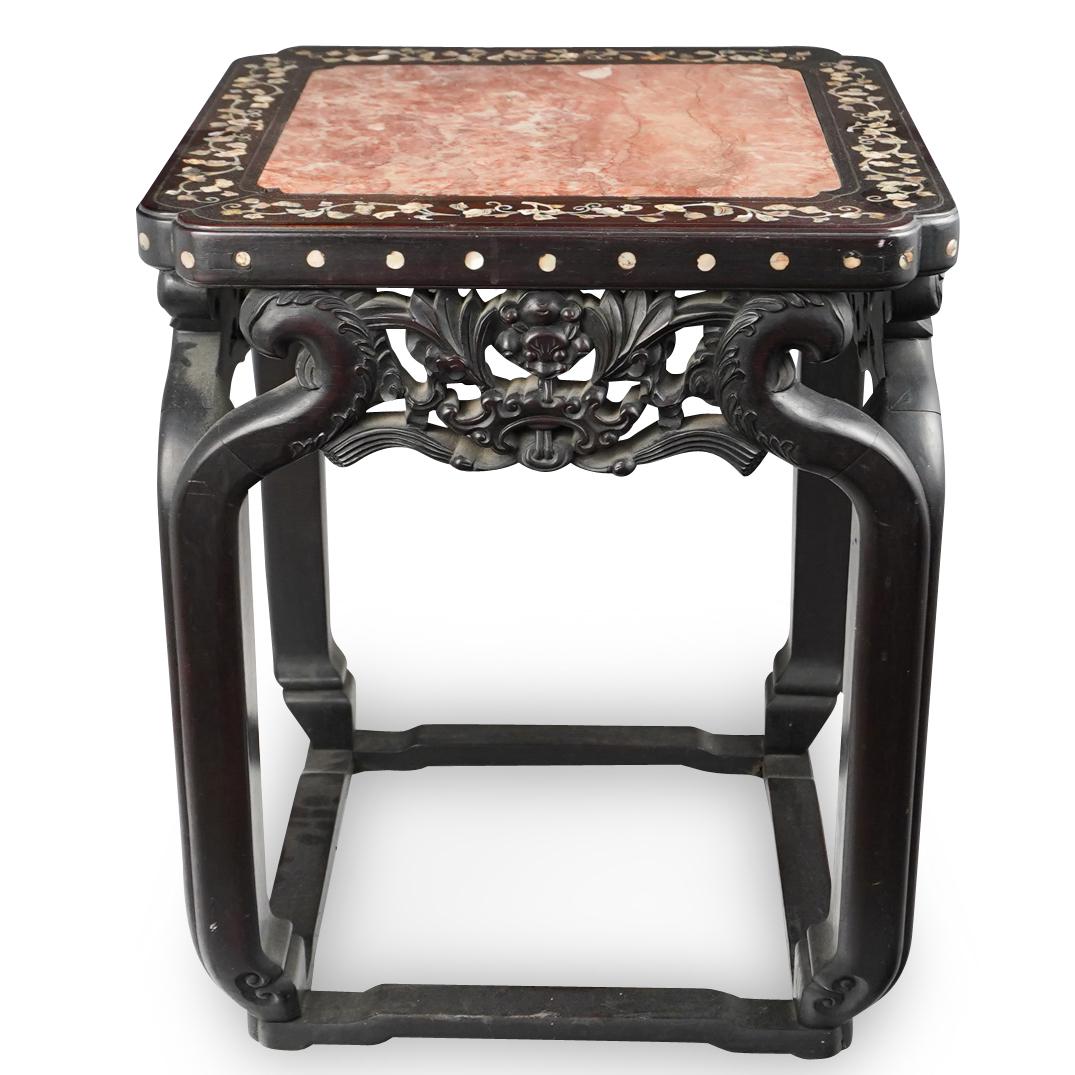 Mother-of-Pearl Inlaid Hardwood Stool (1 of 7)