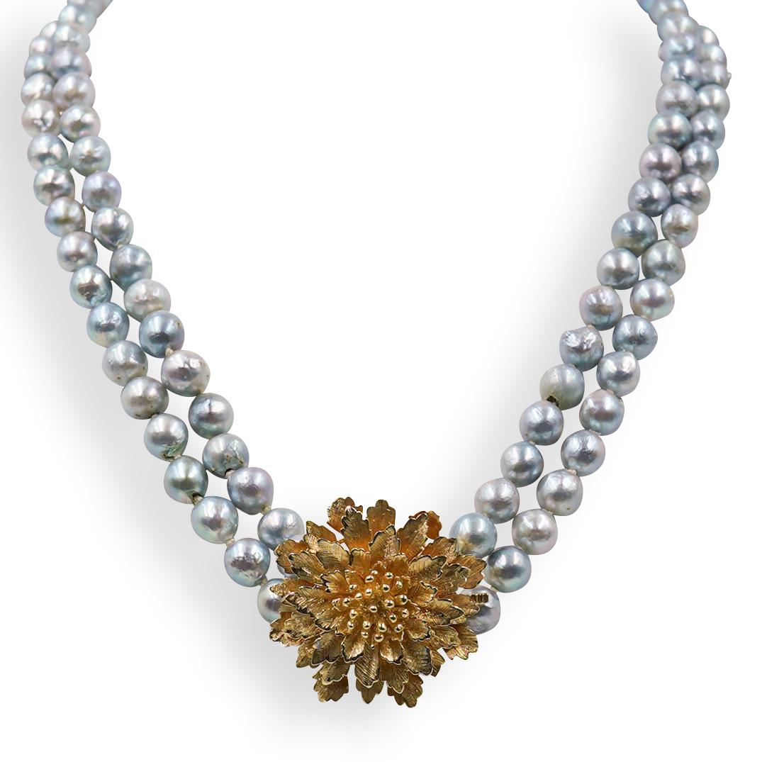 14k Gold and Tahitian Pearl Floral Necklace (1 of 4)