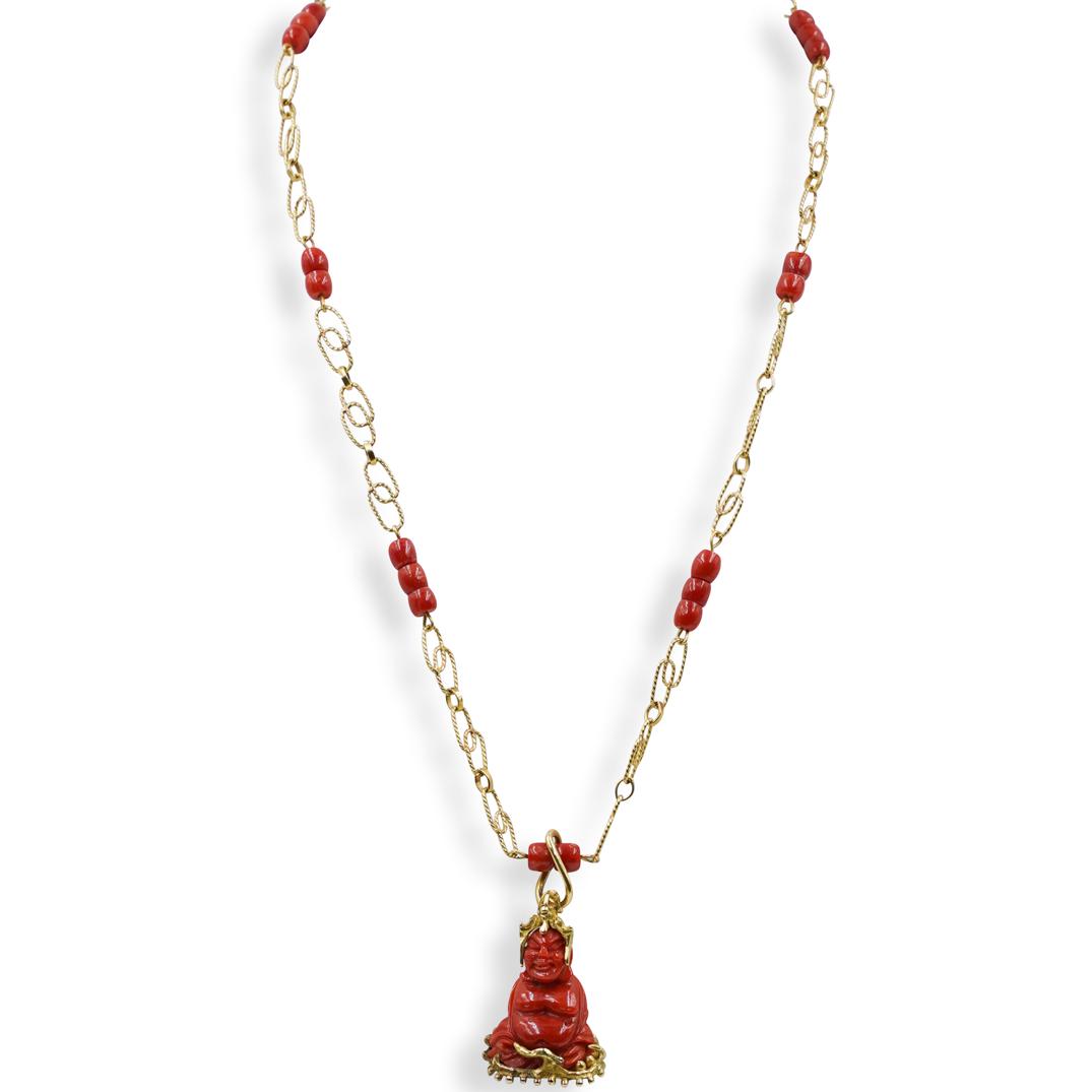 18k Gold and Coral Buddha Chain Necklace (1 of 4)