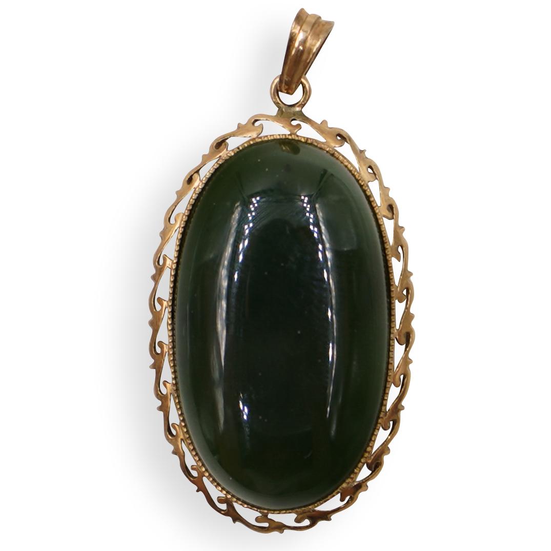 14k Gold and Spinach Jade Pendant (1 of 2)