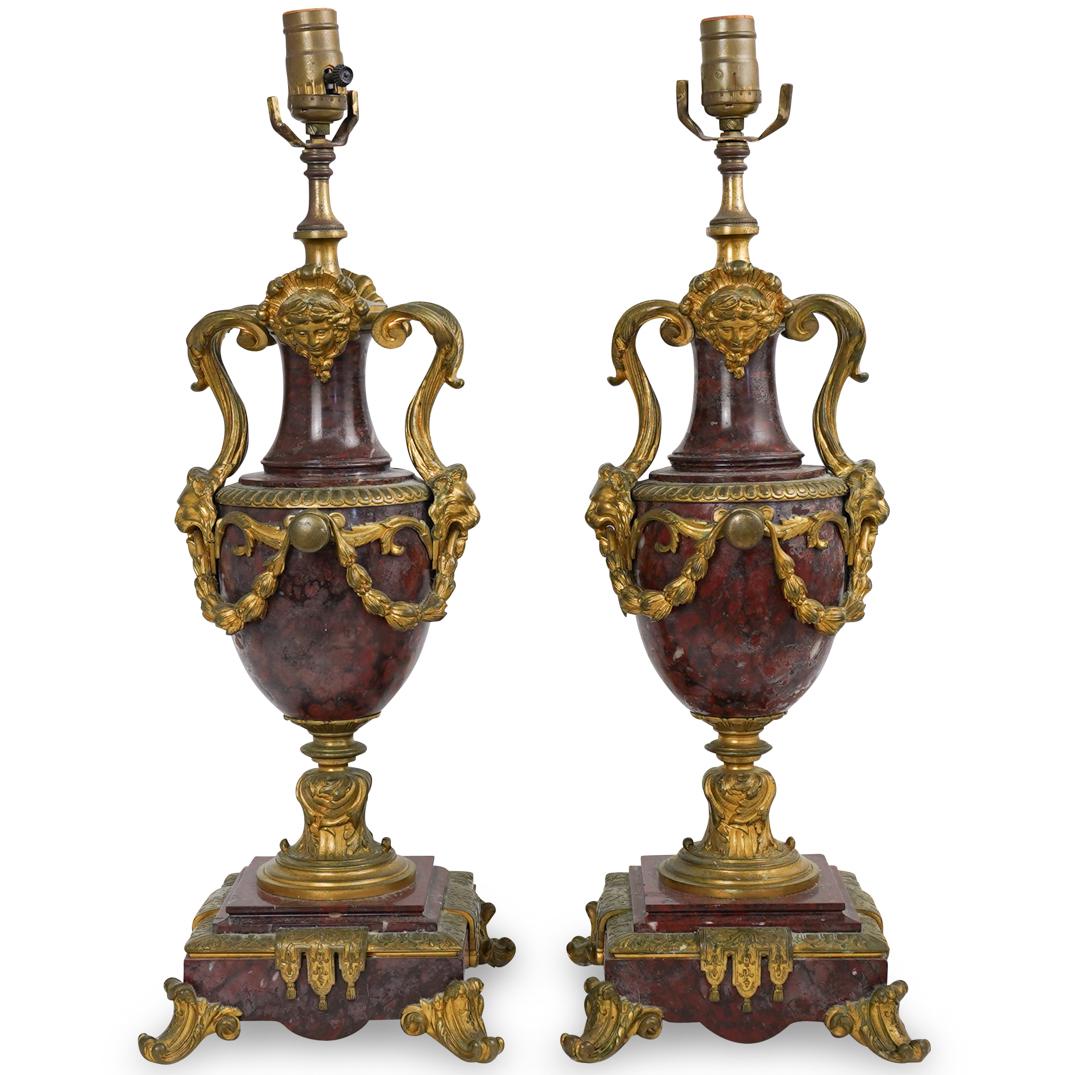 Pair Of French Bronze and Marble Converted Lamps (1 of 6)
