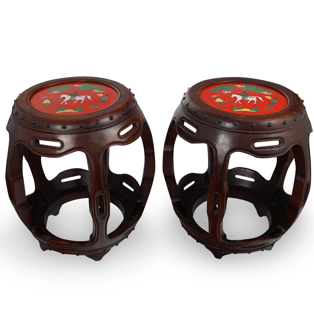Pair Of Chinese Porcelain Wood Drum Stools (1 of 7)