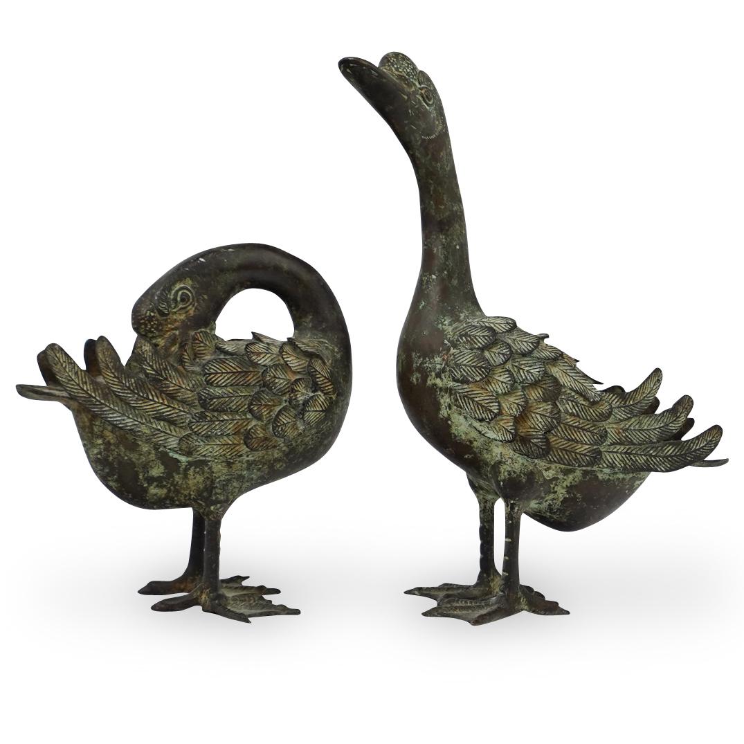 (2 Pc) 19th Cent. Chinese Bronze Duck Statues (1 of 5)