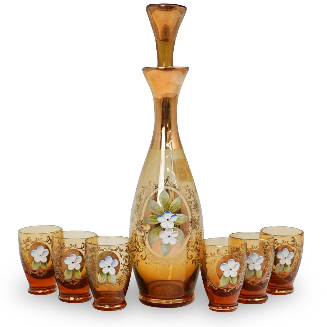 (7 Pc) Amber Glass Liquor Set (1 of 4)