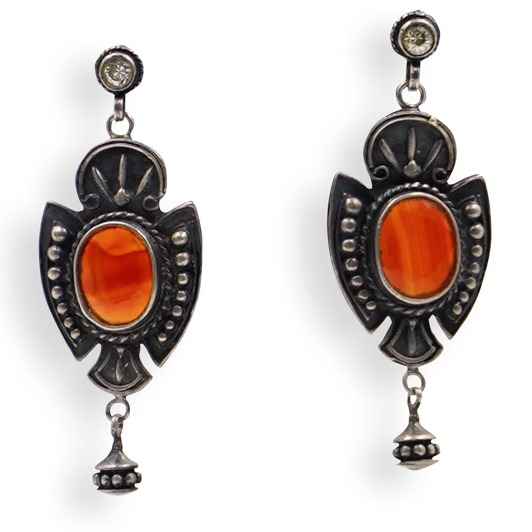 Pair Of Antique Sterling and Amber Earrings (1 of 5)