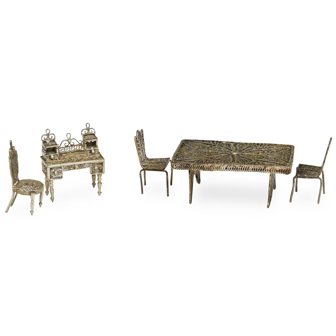 (5 Pc) Sterling Filigree Miniature Furniture (1 of 4)
