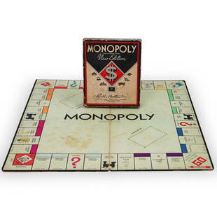 Vintage Monopoly Board Game: DESCRIPTION: A vintage Monopoly "New Edition" board game features board and game pieces including dice, cards, game money and dice. Also, comes with original instructions.CIRCA: 1940sORIGIN: