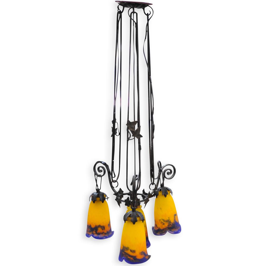 Muller Freres Art Nouveau Four-Light Chandelier (1 of 7)