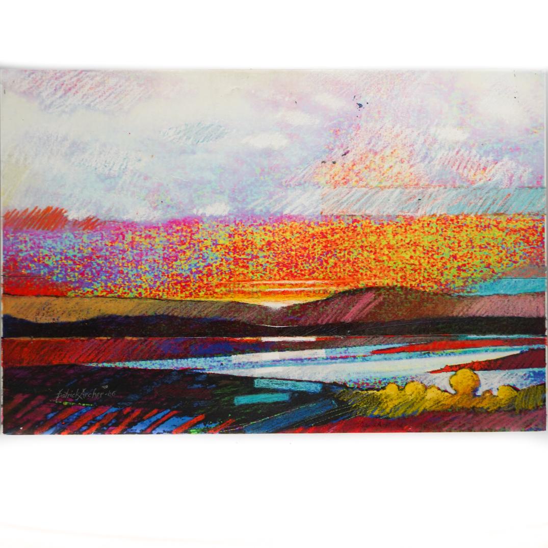 Patrick Archer (American, b. 1926) Mixed Media: DESCRIPTION: A mixed media on cardboard composition depicting landscape scenes in various colors. Signed and dated. CIRCA: 2006 ORIGIN: USA DIMENSIONS: H. 24"x W. 36" CONDITION: Good condition. See lo