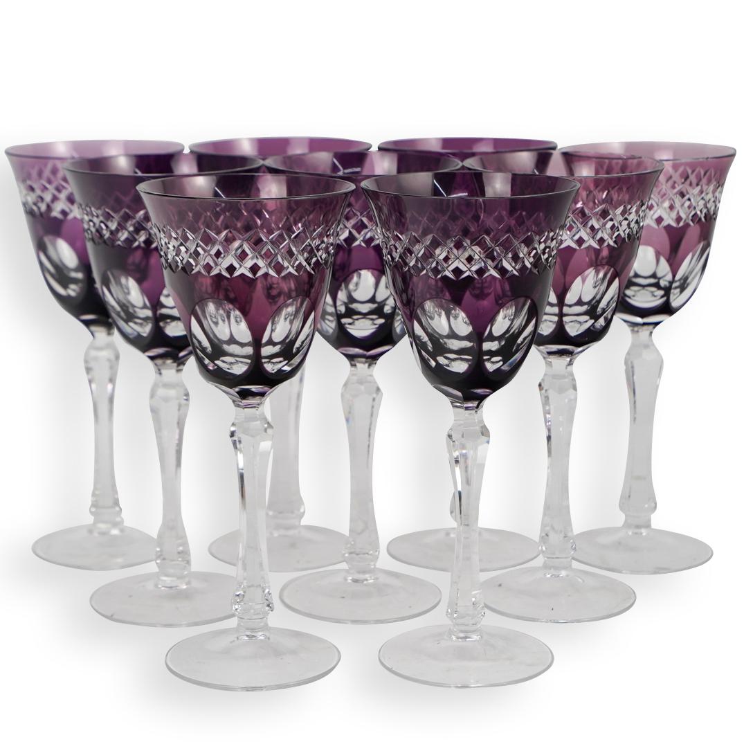 (9 Pc) Bohemian Clear to Color Crystal Stemware (1 of 3)