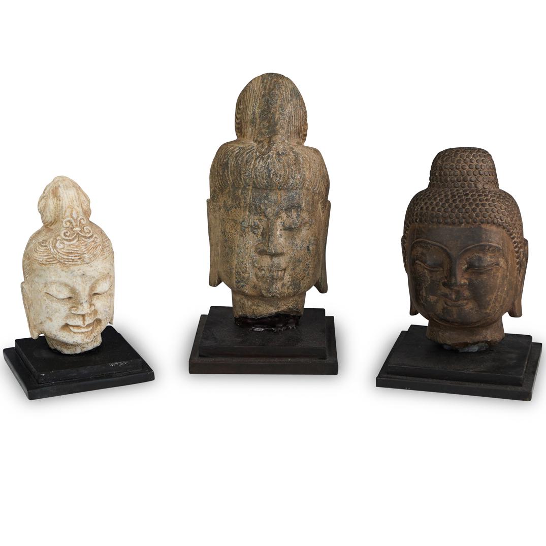(3 Pc) Carved Buddha Heads (1 of 5)
