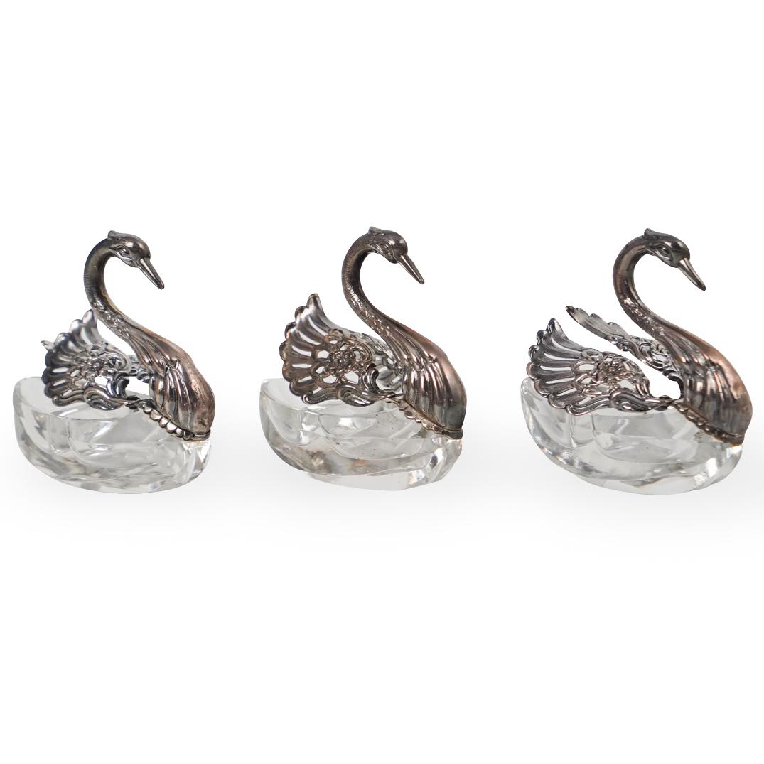 Sterling Silver & Crystal Swan Salt Cellars (1 of 5)