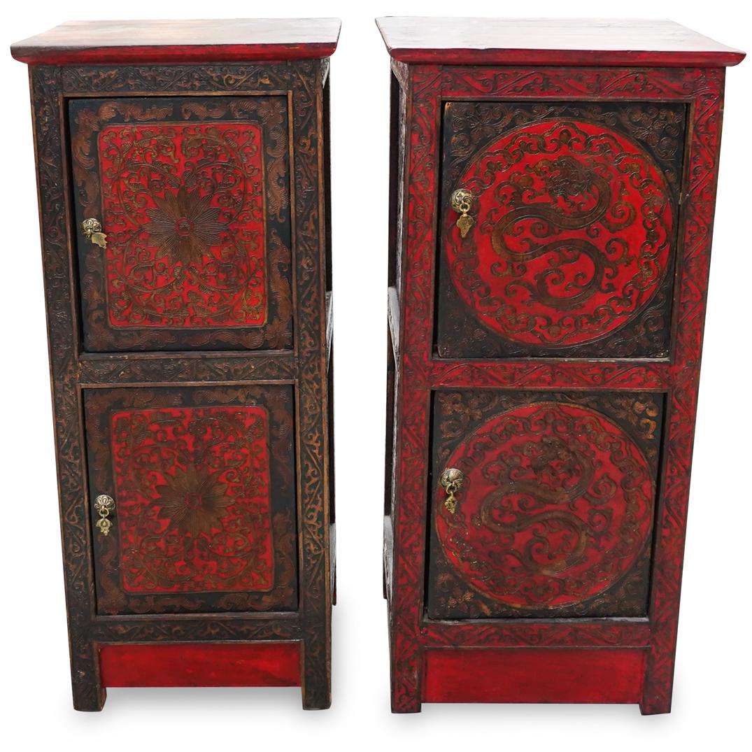 (2 Pc) Matching Chinese Lacquer Cabinets (1 of 6)