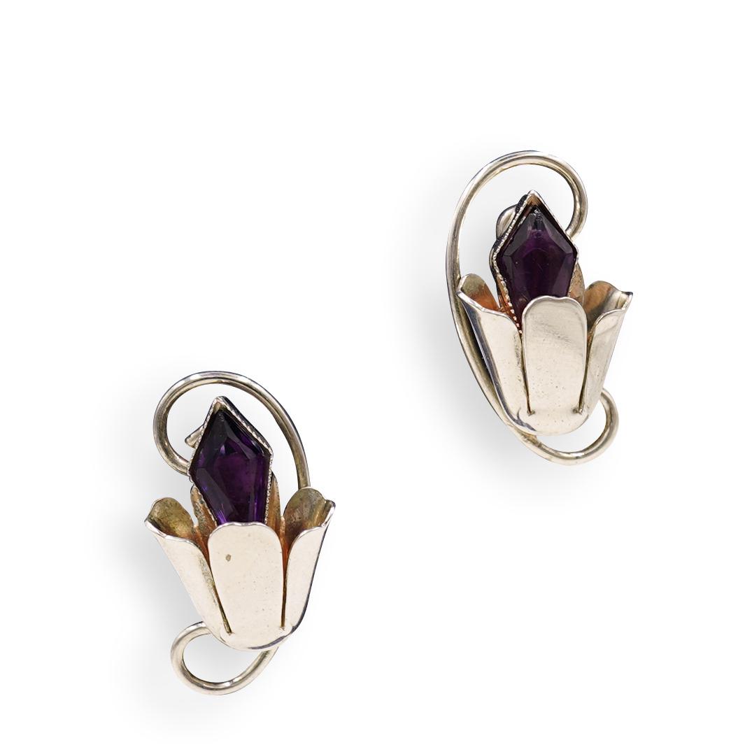 Pair of Mexican Sterling and Amethyst Earrings (1 of 3)