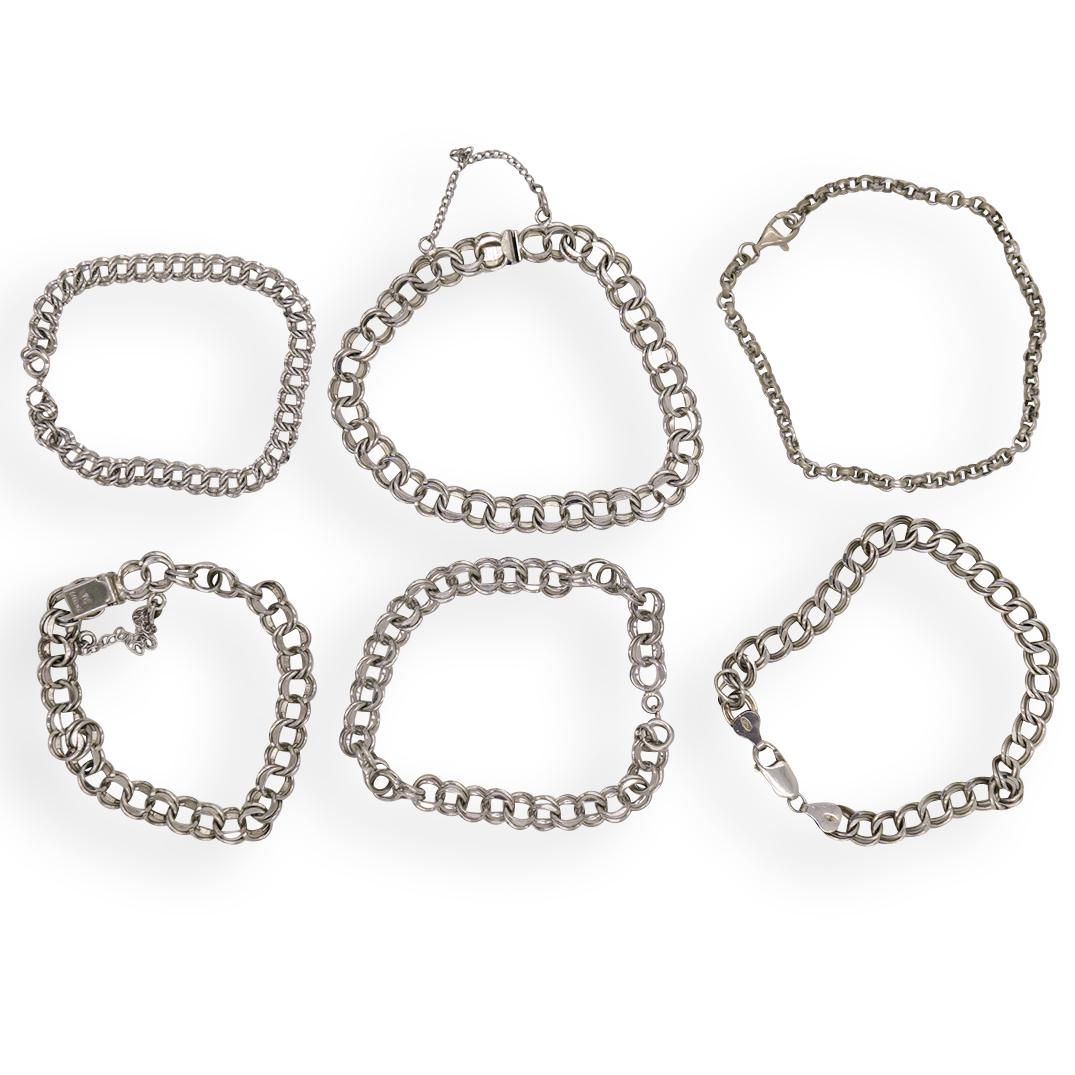 (6 Pc) Collection of Sterling Silver Bracelets (1 of 5)