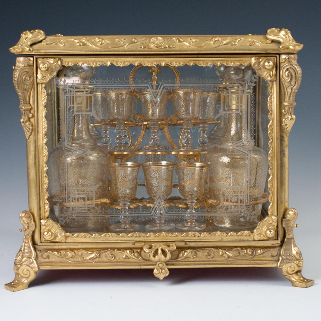 Antique French Ormolu Etched Crystal Tantalus Set (1 of 7)