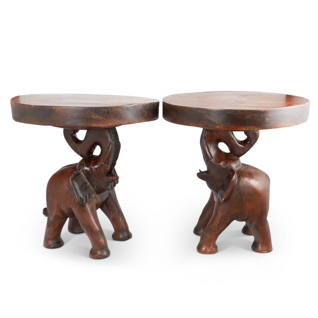 Pair of Wood Elephant Side Tables (1 of 4)
