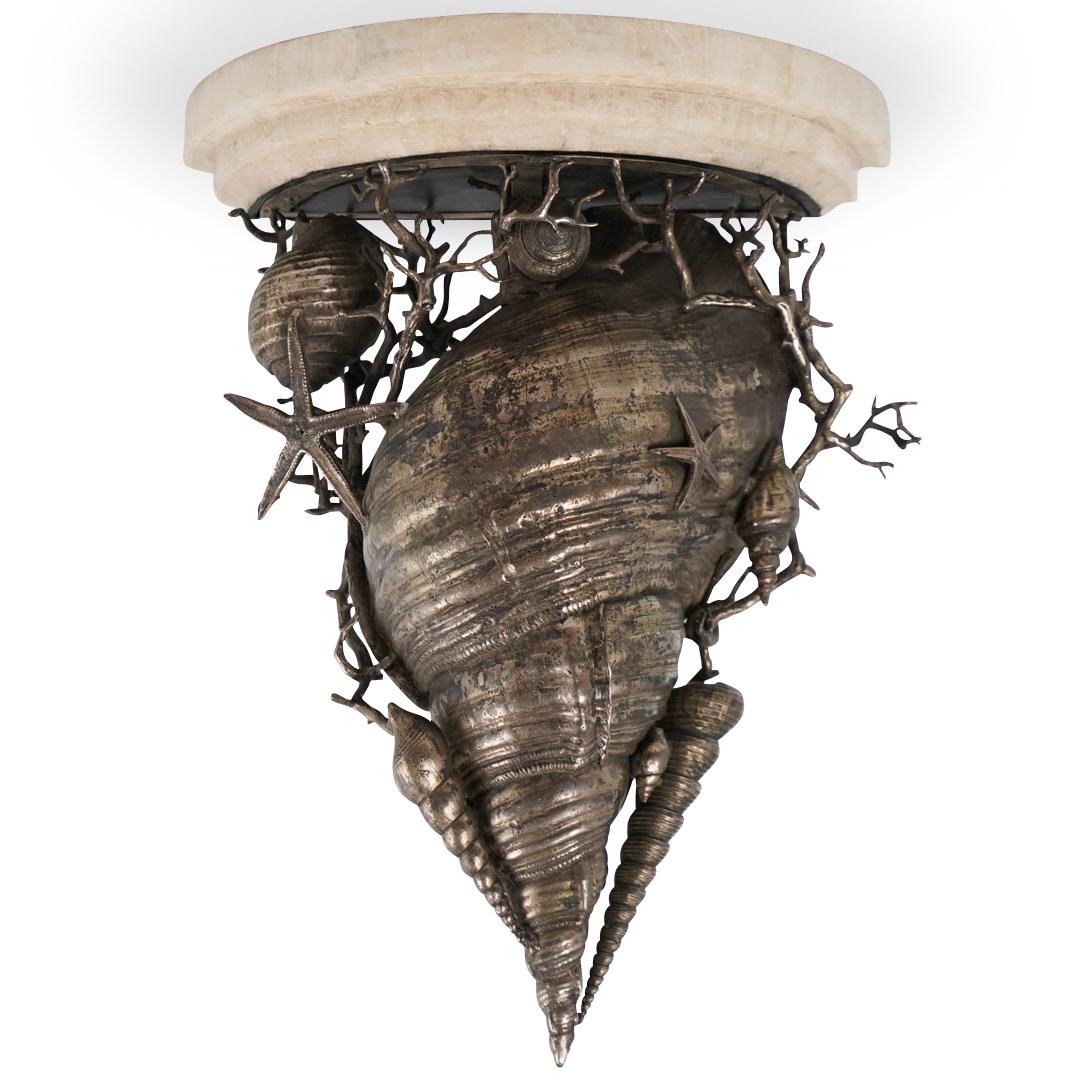 Silver Plated and Marble Shell Sconce (1 of 5)